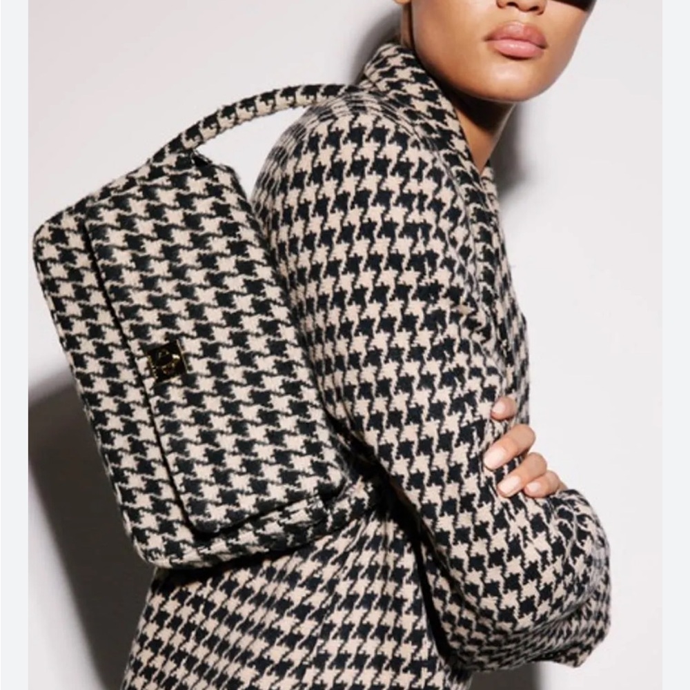 Anine Bing Houndstooth Nico Bag in Black and White